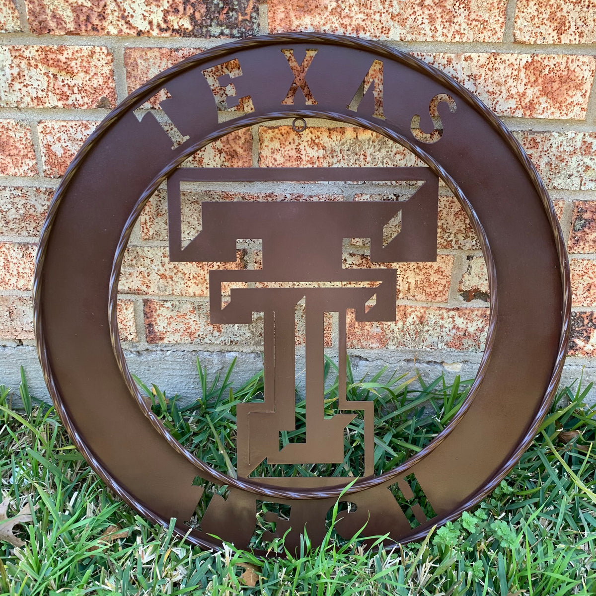 12", 18", 24", 32" TEXAS TECH BROWN WIDE BAND DISC RING CUSTOM METAL VINTAGE CRAFT SIGN HANDMADE TO ORDER