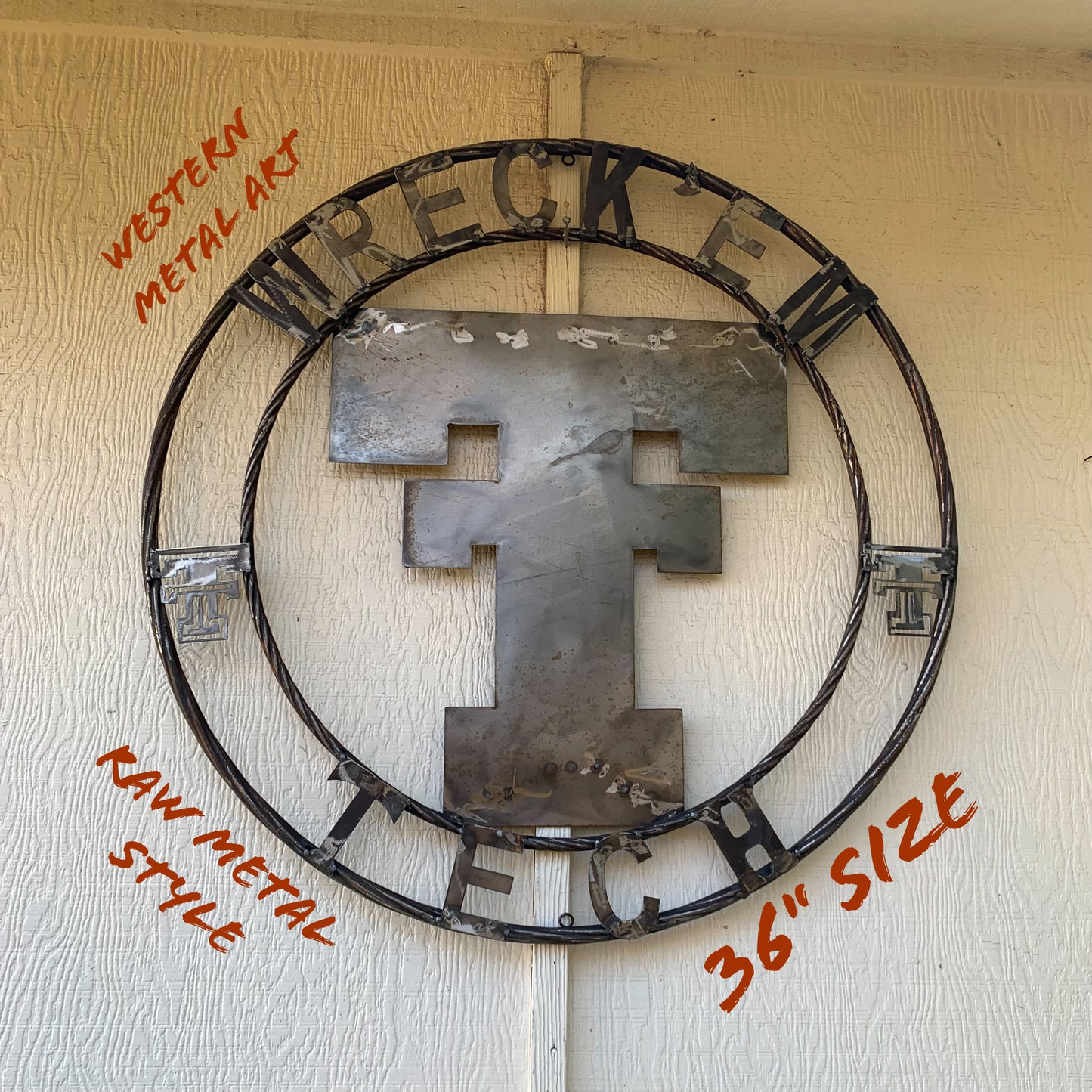 12",18",24",32",36" WRECKEM TEXAS TECH RAW METAL CUSTOM VINTAGE CRAFT METAL TEAM SIGN HANDMADE