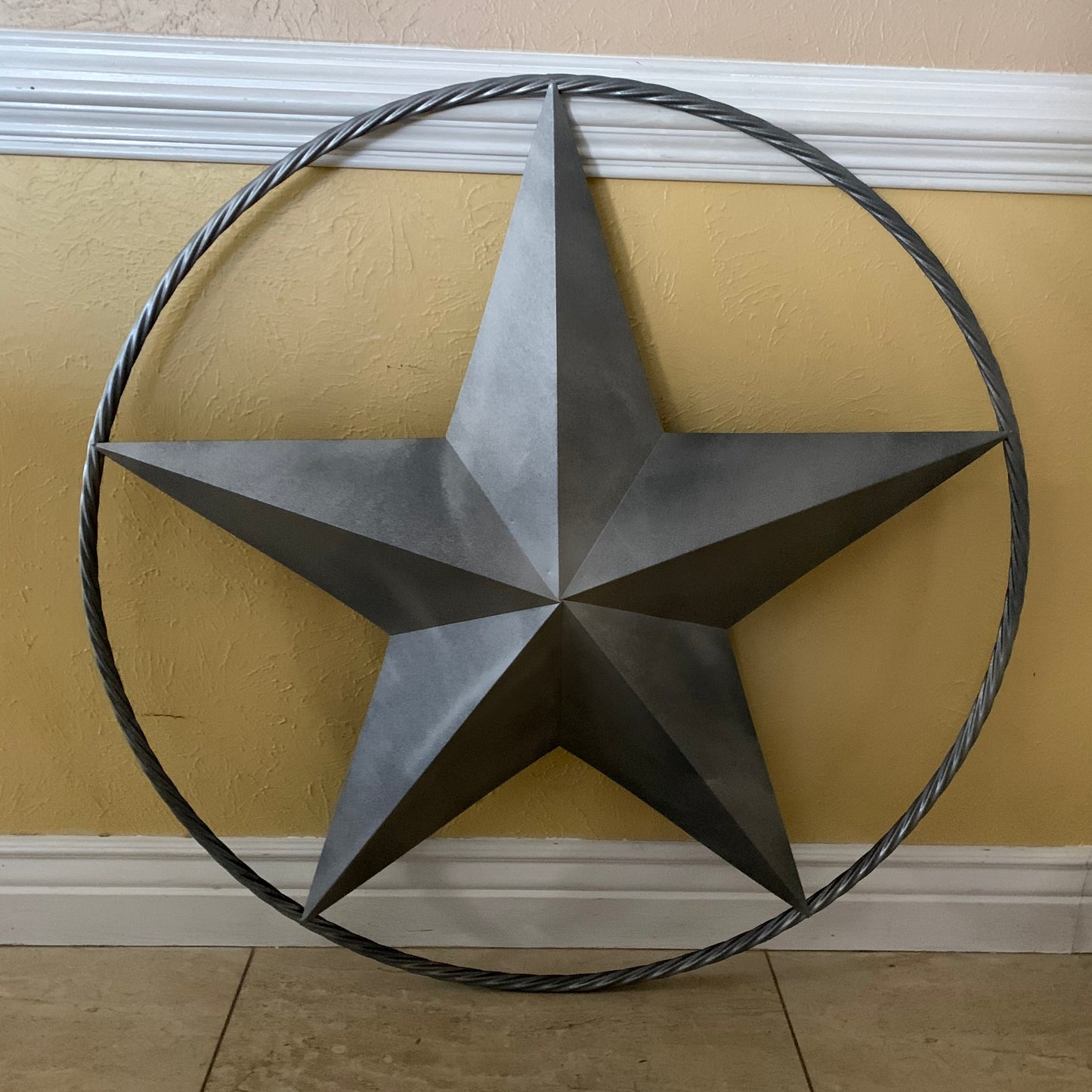 RUSTIC GREY SILVER BARN METAL STAR TWISTED ROPE RING WESTERN HOME DECOR HANDMADE NEW 12",24",36",50",60",72"