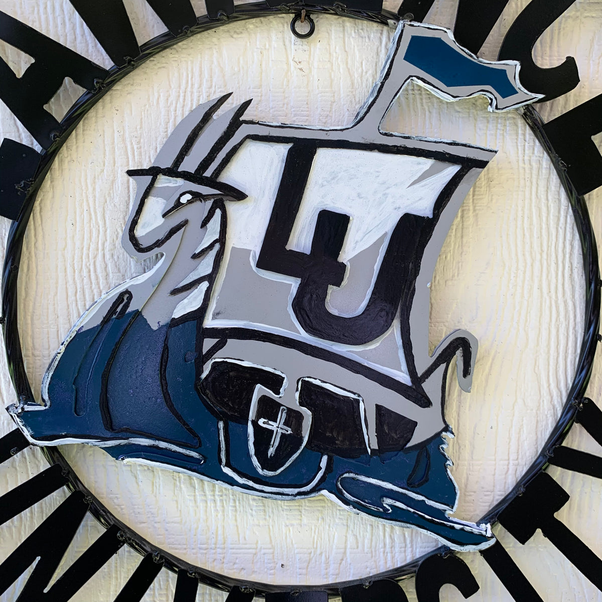 LAWRENCE UNIVERSITY METAL CUSTOM VINTAGE CRAFT WALL ART RUSTIC BLUE SILVER WHITE TEAM SIGN HANDMADE