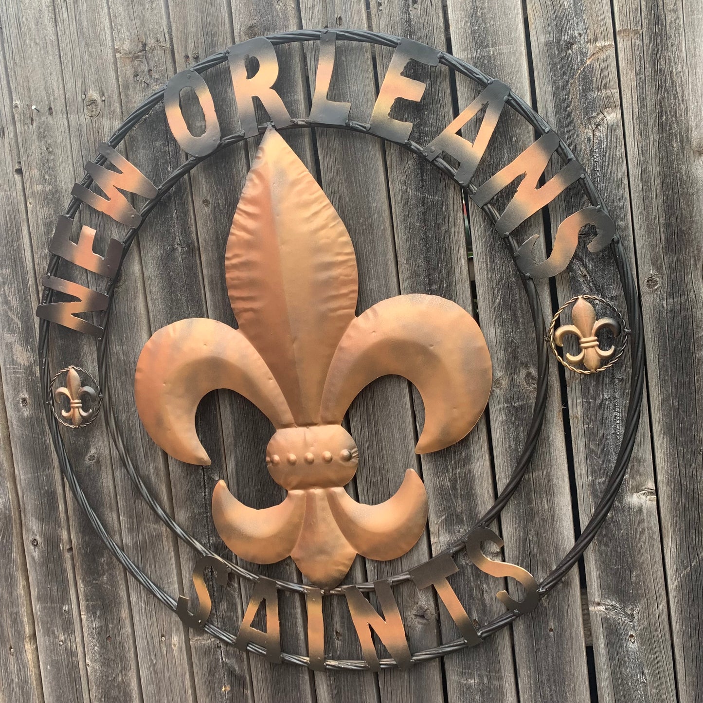 NEW ORLEANS SAINTS METAL SIGN WALL ART WESTERN HOME DECOR GOLD & BLACK HANDMADE #EH10272