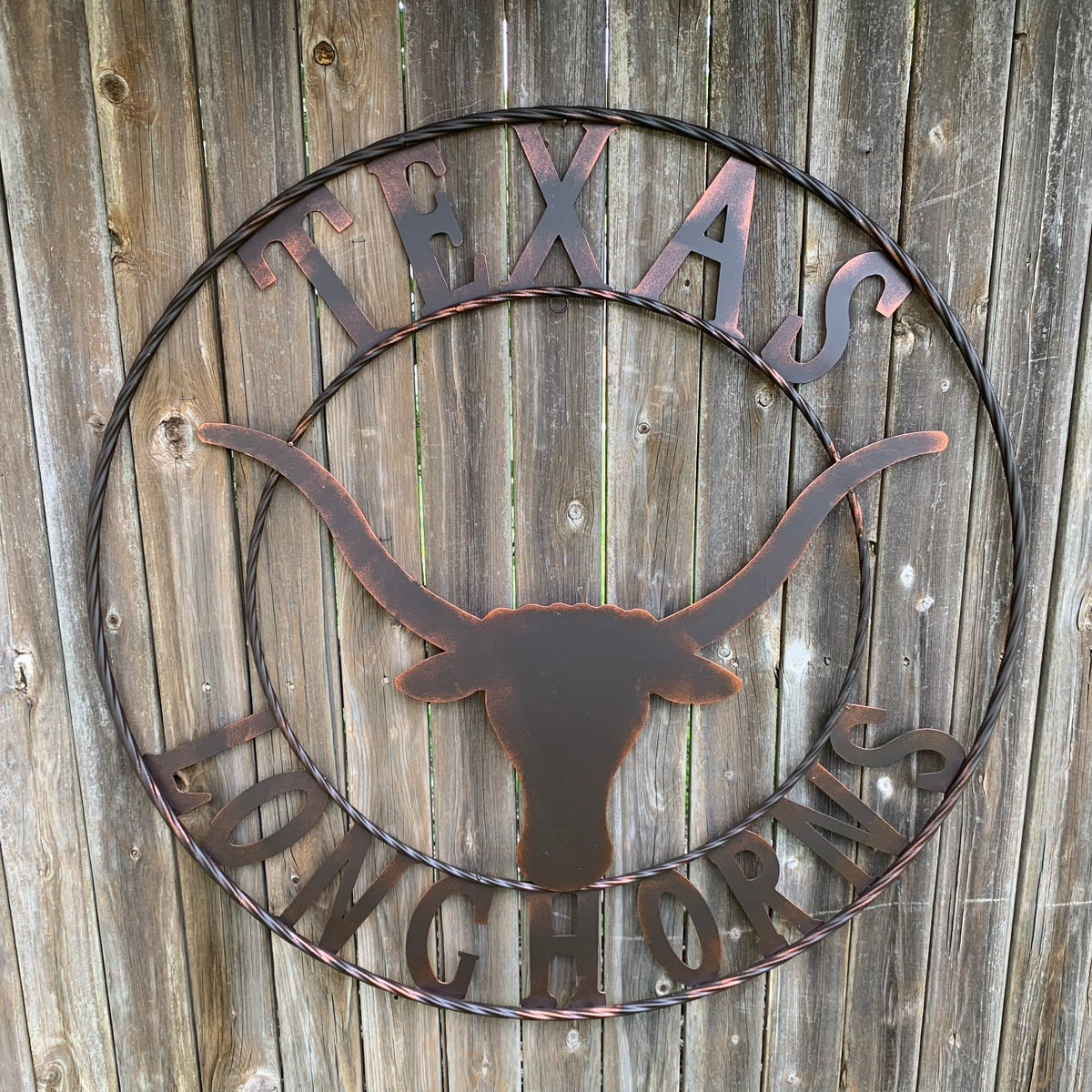 TEXAS LONGHORNS CUSTOM METAL VINTAGE CRAFT SIGN TEAM ART WESTERN HOME DECOR RUSTIC BRONZE HANDMADE #EH12565