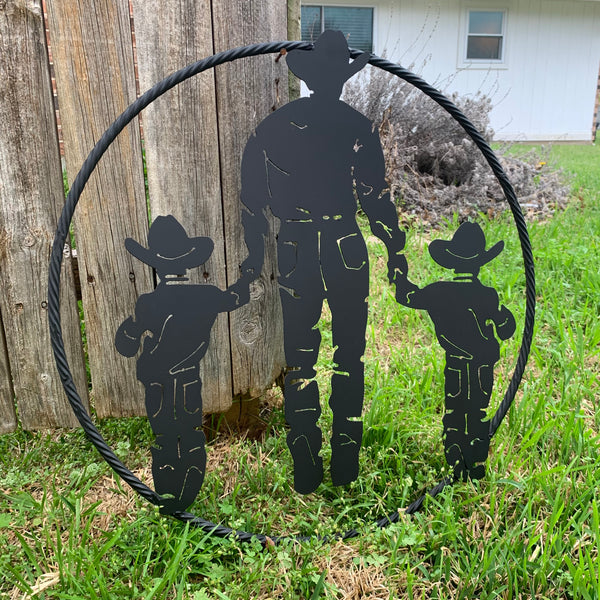 24" FATHER & 2 SON LASER CUT METAL WALL ART CUSTOM VINTAGE CRAFT RUSTIC BLACK HAND MADE