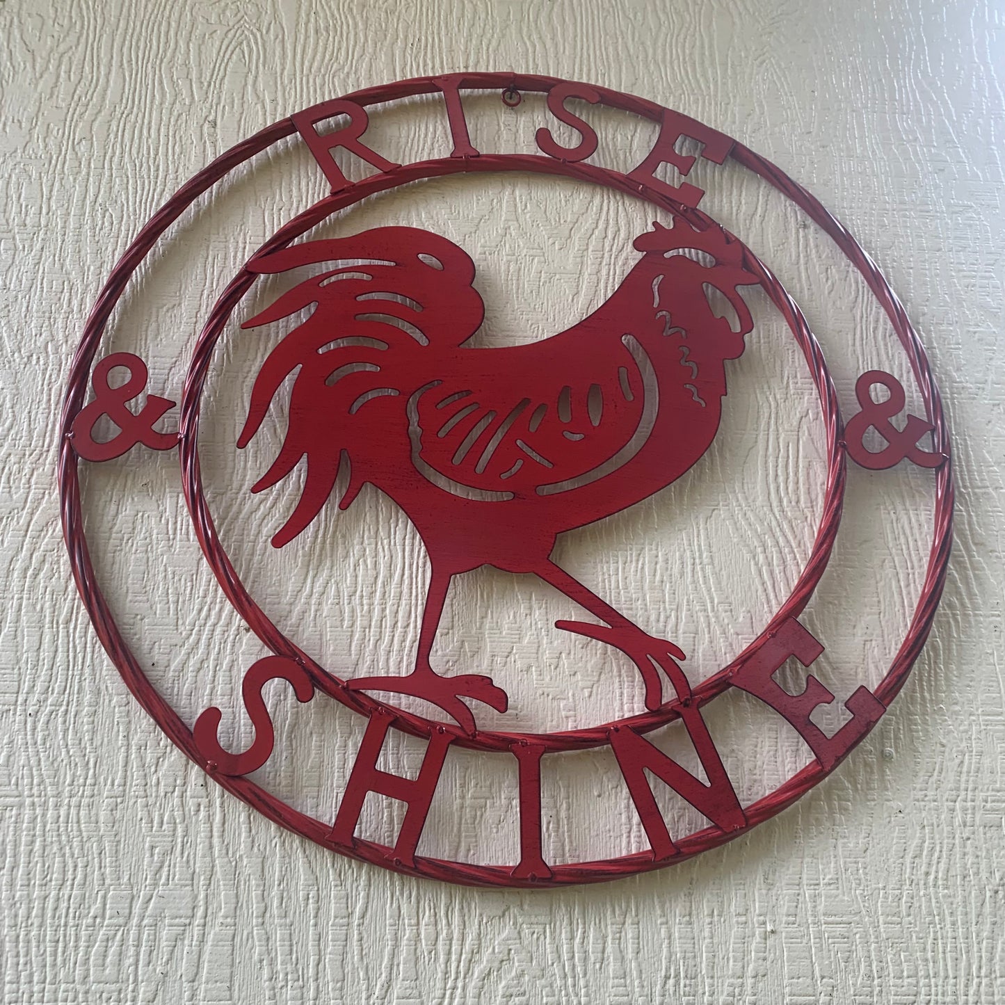 #SI_B9504 RISE & SHINE 24" RED ROOSTER CHICKEN METAL SIGN WESTERN HOME DECOR HANDMADE NEW