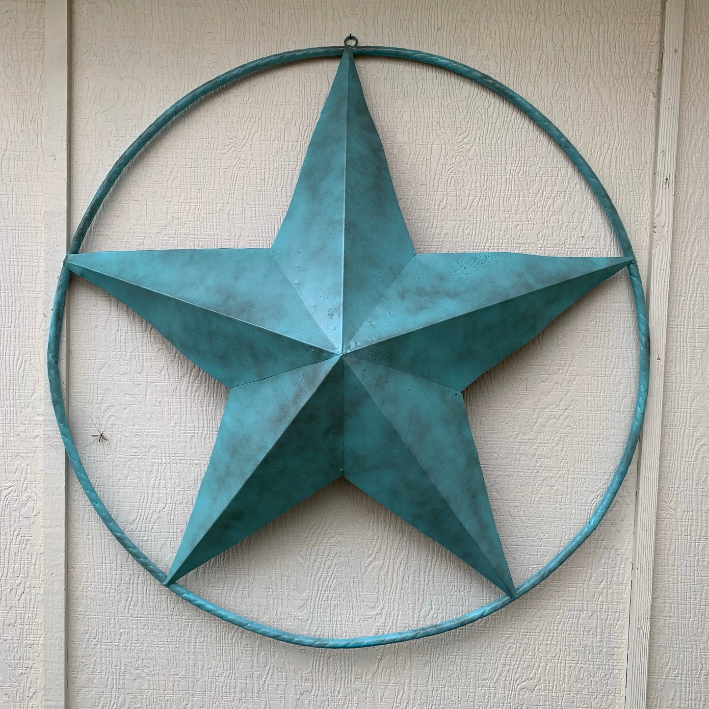 #EH10485 TURQUOISE DISTRESSED TWO TONE BARN STAR METAL LONESTAR TWISTED ROPE RING WETSERN HOME DECOR HANDMADE NEW
