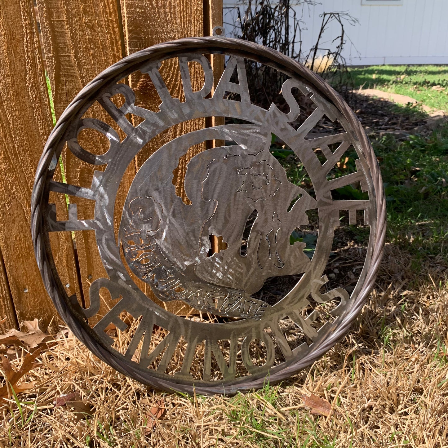 FSU FLORIDA STATE SEMINOLES INDIAN CUSTOM RAW METAL VINTAGE CRAFT TEAM SIGN HANDMADE
