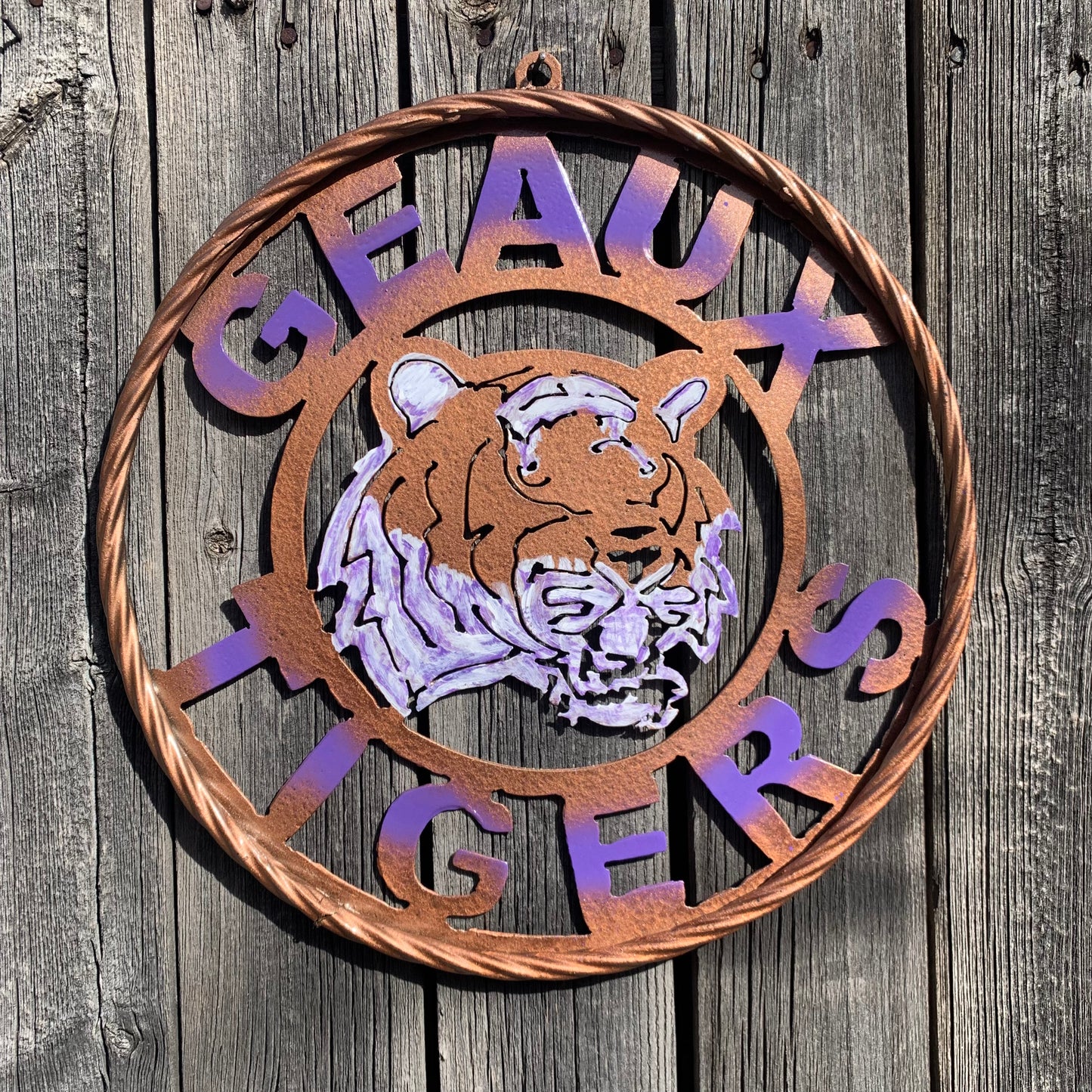 12",18",24",32" GEAUX TIGERS CUSTOM VINTAGE METAL CRAFT TEAM WALL ART HANDMADE