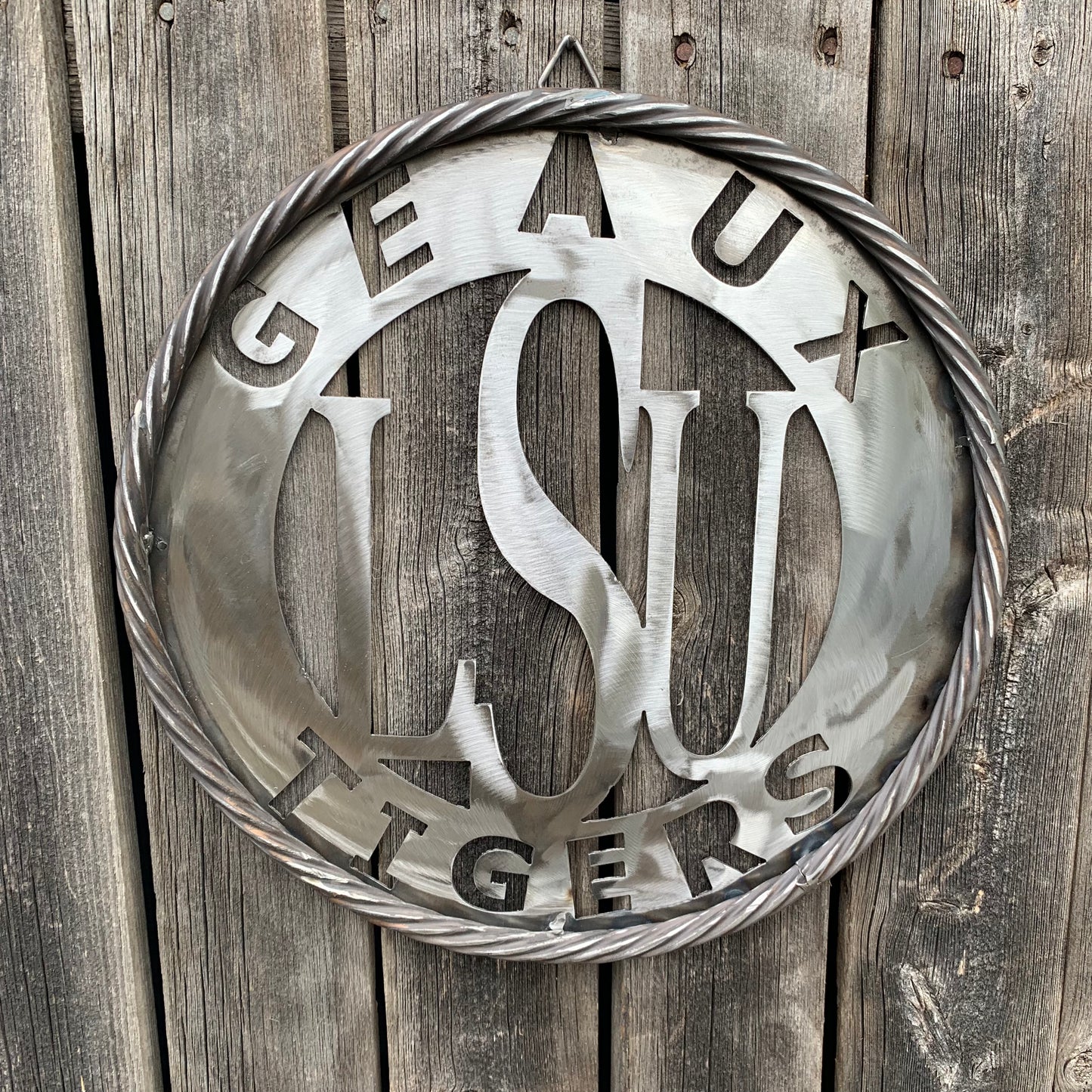 12",18",24",32" LSU GEAUX TIGERS CUSTOM RAW METAL VINTAGE CRAFT TEAM SIGN WESTERN HOME DECOR HANDMADE