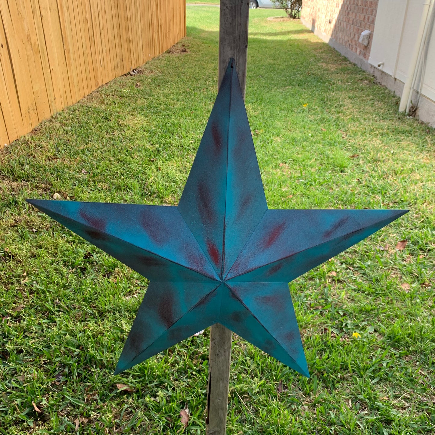 #EH10480 TURQUOISE DISTRESSED TWO TONE BARN STAR METAL ART WESTERN HOME DECOR HANDMADE NEW