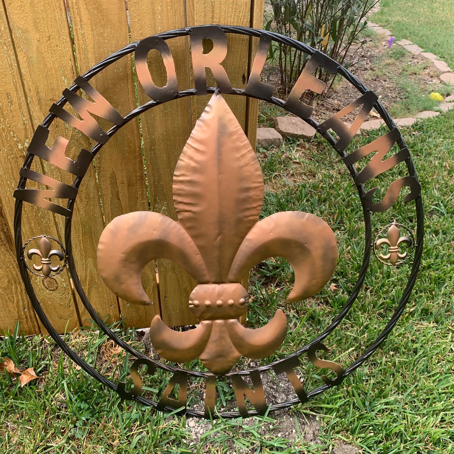 NEW ORLEANS SAINTS METAL SIGN WALL ART WESTERN HOME DECOR GOLD & BLACK HANDMADE #EH10272