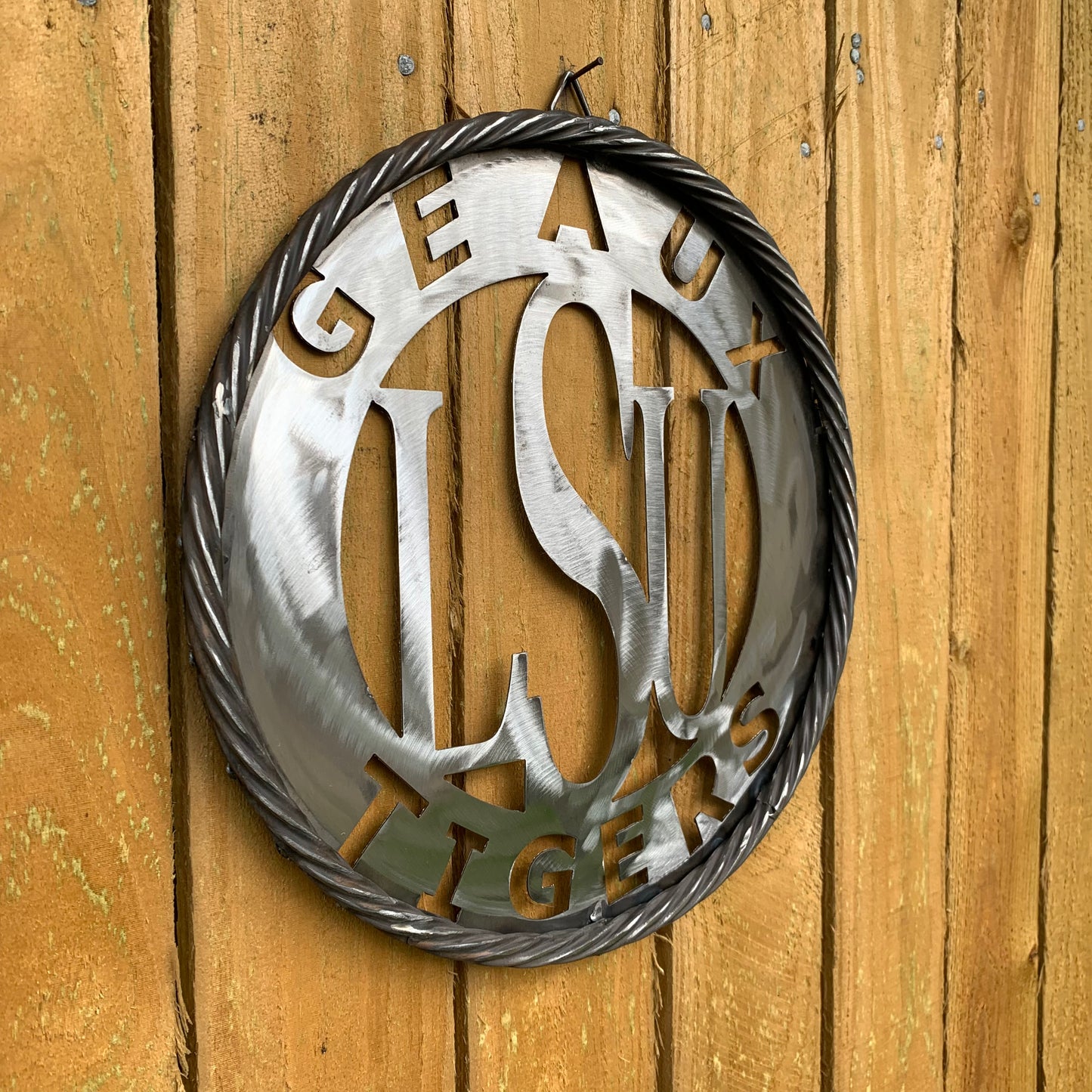 12",18",24",32" LSU GEAUX TIGERS CUSTOM RAW METAL VINTAGE CRAFT TEAM SIGN WESTERN HOME DECOR HANDMADE