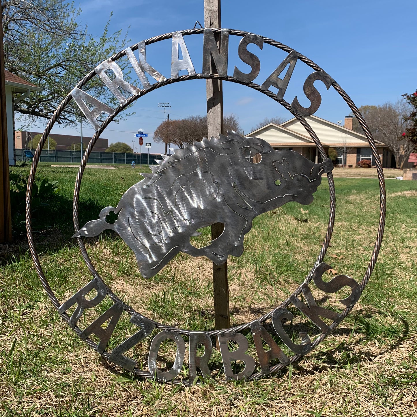 ARKANSAS RAZORBACKS CUSTOM RAW METAL VINTAGE CRAFT TEAM SIGN OFFICIAL LICENSED PRODUCT