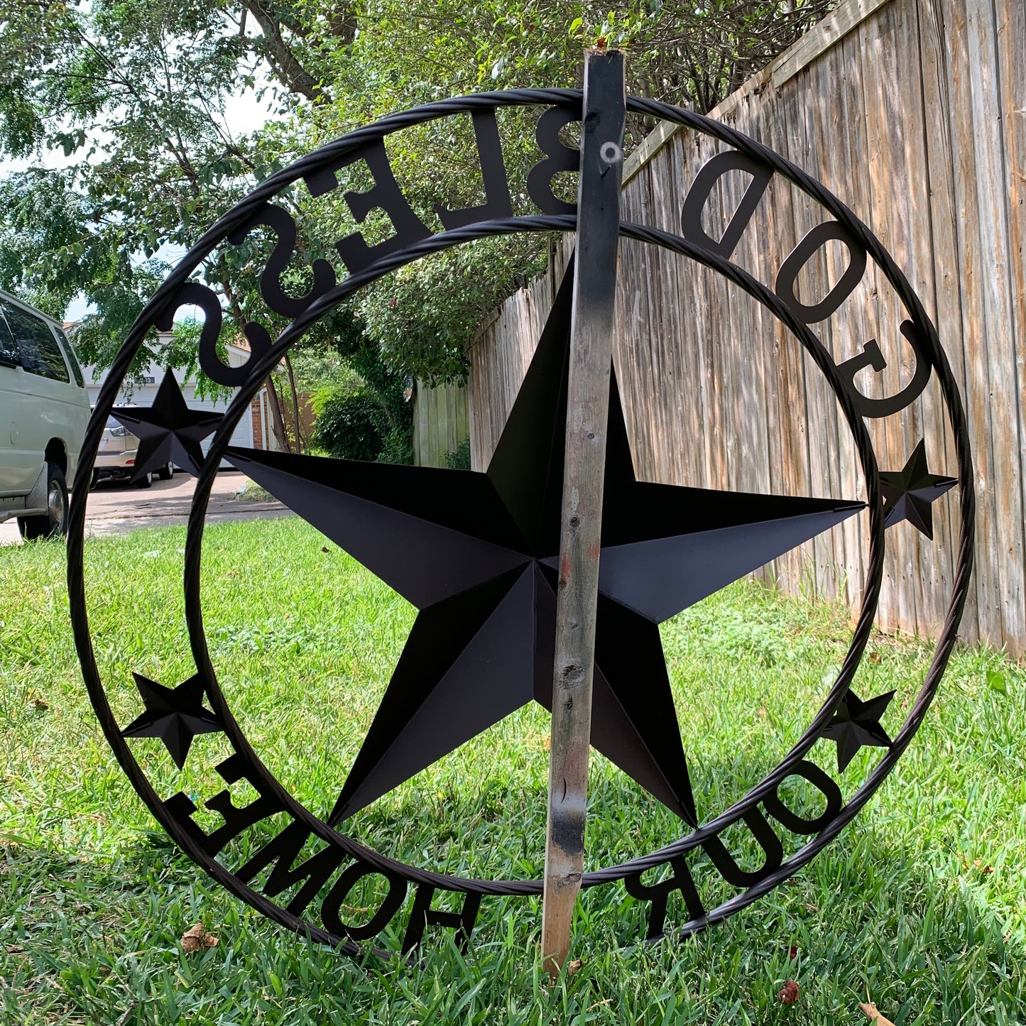 GOD BLESS OUR HOME BARN STAR METAL LONE STAR TWISTED ROPE RING WESTERN HOME DECOR HANDMADE #EH11040