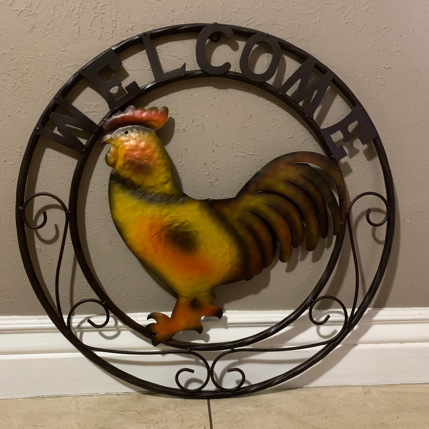 ROOSTER WELCOME 24" METAL SCROLL STYLE WESTERN HOME DECOR HANDMADE NEW-#EH10143