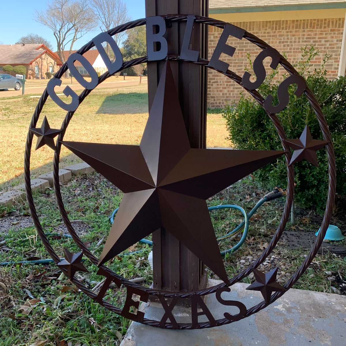 GOD BLESS TEXAS BROWN BARN STAR METAL LONE STAR TWISTED ROPE RING WESTERN HOME DECOR HANDMADE NEW #EH11085