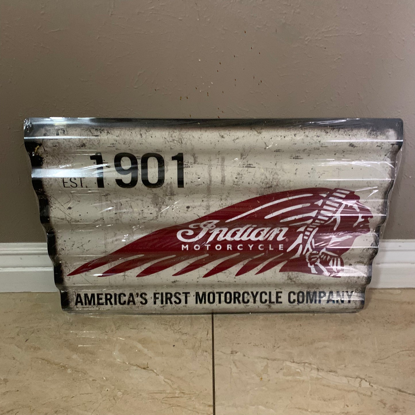 INDIAN MOTORCYCLES TIN METAL SIGN 24"X18" CORRUGATED WESTERN HOME DECOR ITEM#COIND