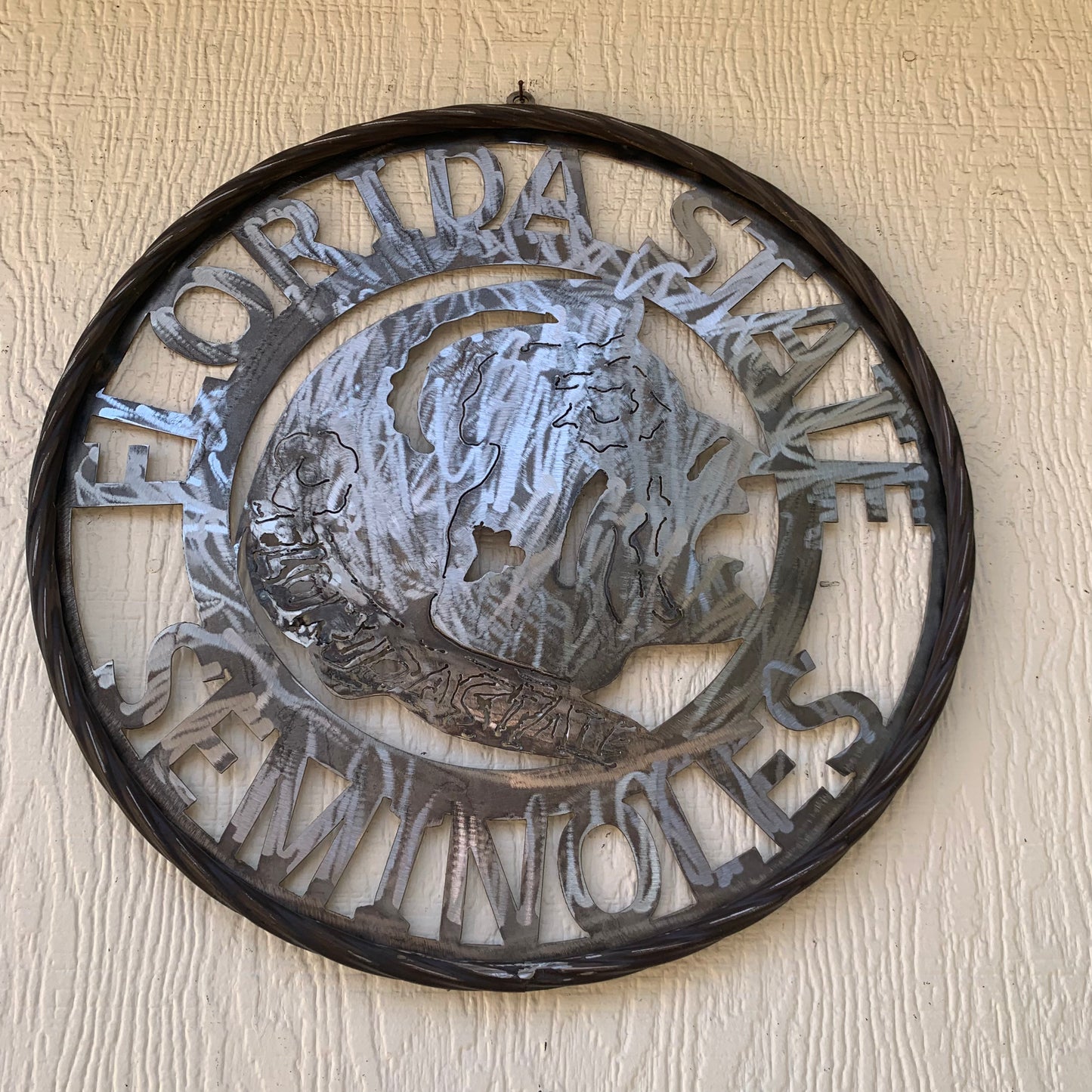 FSU FLORIDA STATE SEMINOLES INDIAN CUSTOM RAW METAL VINTAGE CRAFT TEAM SIGN HANDMADE