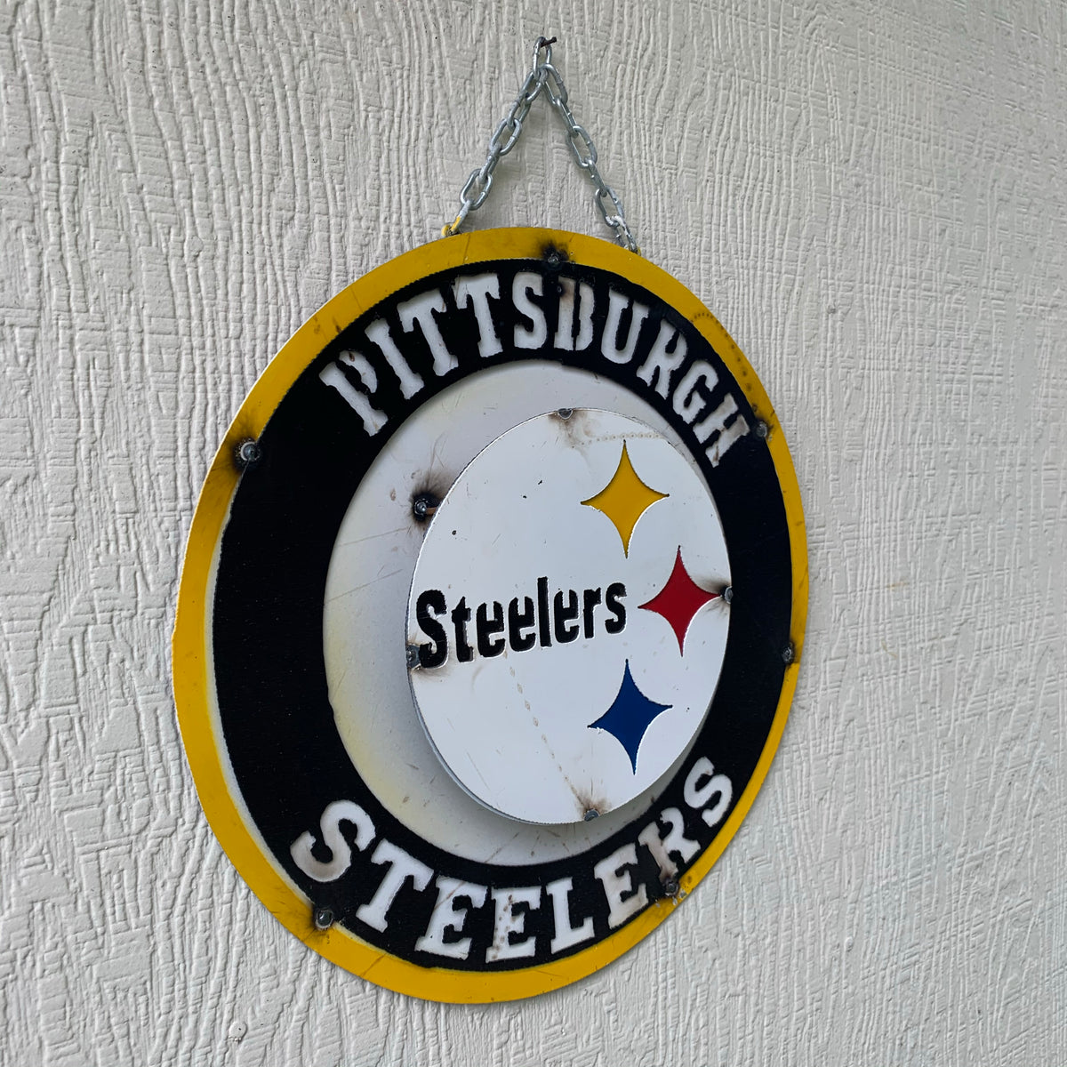 15" PITTSBURGH DISC CUSTOM METAL VINTAGE CRAFT TEAM SPORTS SIGN WESTERN HOME DECOR HANDMADE