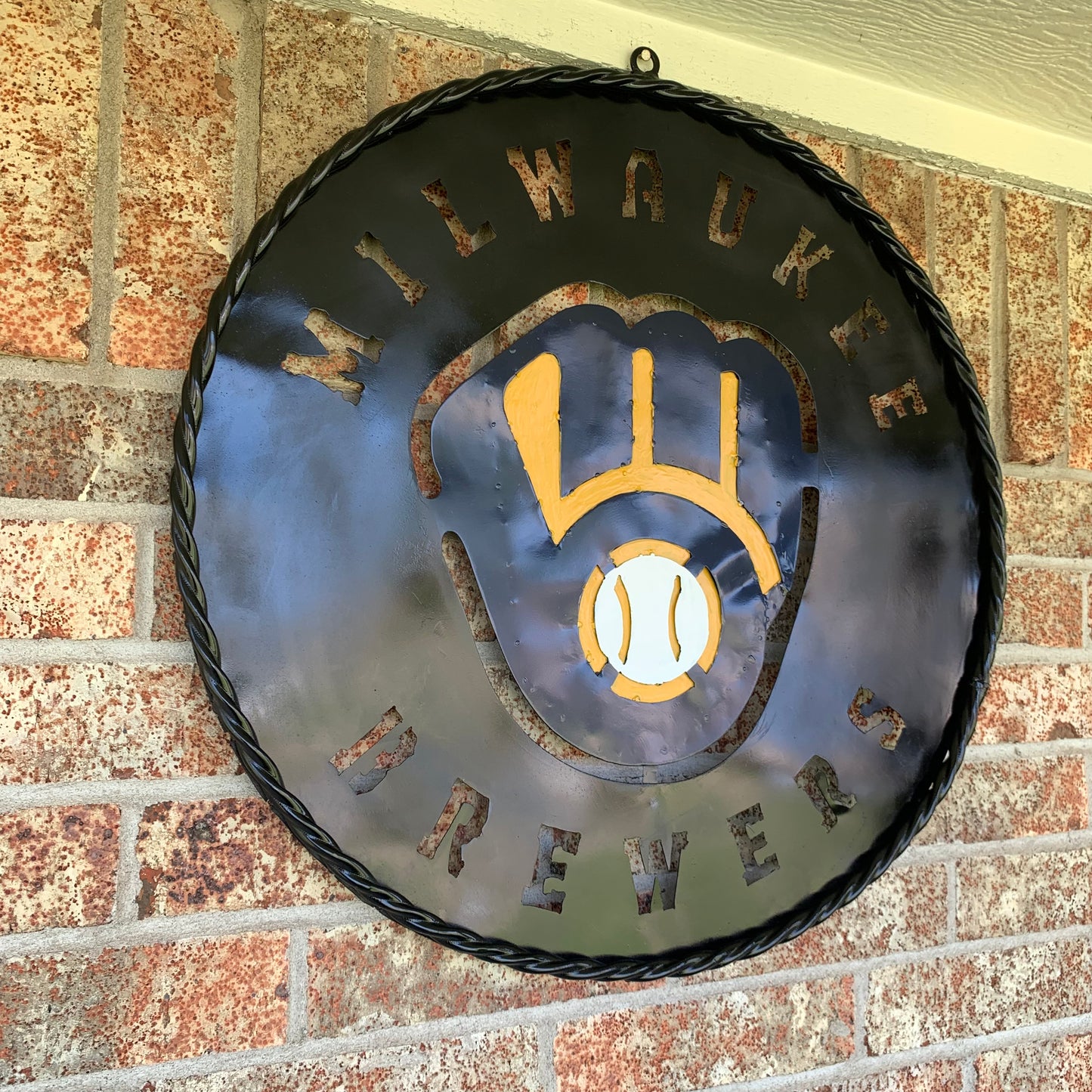 24" MILWAUKEE BREWERS WIDE BAND DISC CUSTOM METAL VINTAGE CRAFT TEAM SPORTS SIGN HANDMADE