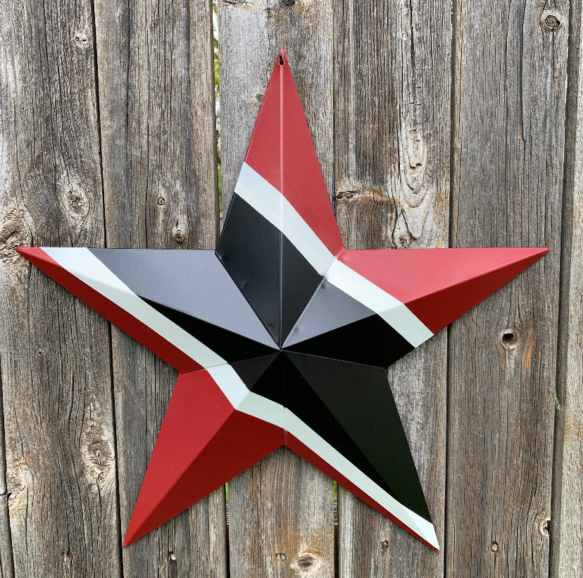 TRINIDAD FLAG STAR RED BLACK & WHITE METAL BARN FLAG STAR METAL WALL ART WESTERN HOME DECOR HANDMADE #EH10476