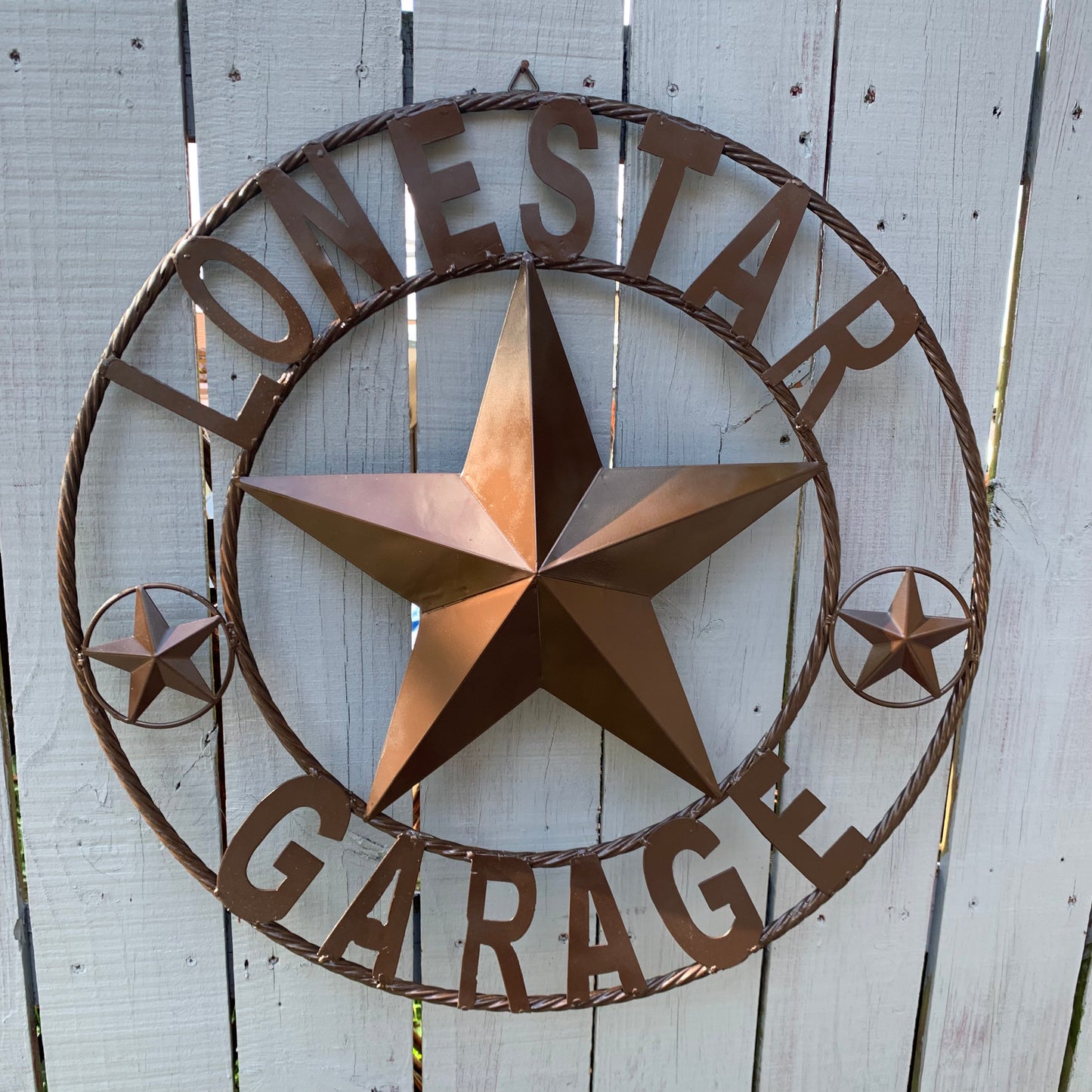 LONESTAR GARAGE STYLE CUSTOM BARN NAME STAR LONESTAR GARAGE METAL NAME BARN STAR WITH TWISTED ROPE RING 3d STAR ART WESTERN HOME DECOR RUSTIC BROWN