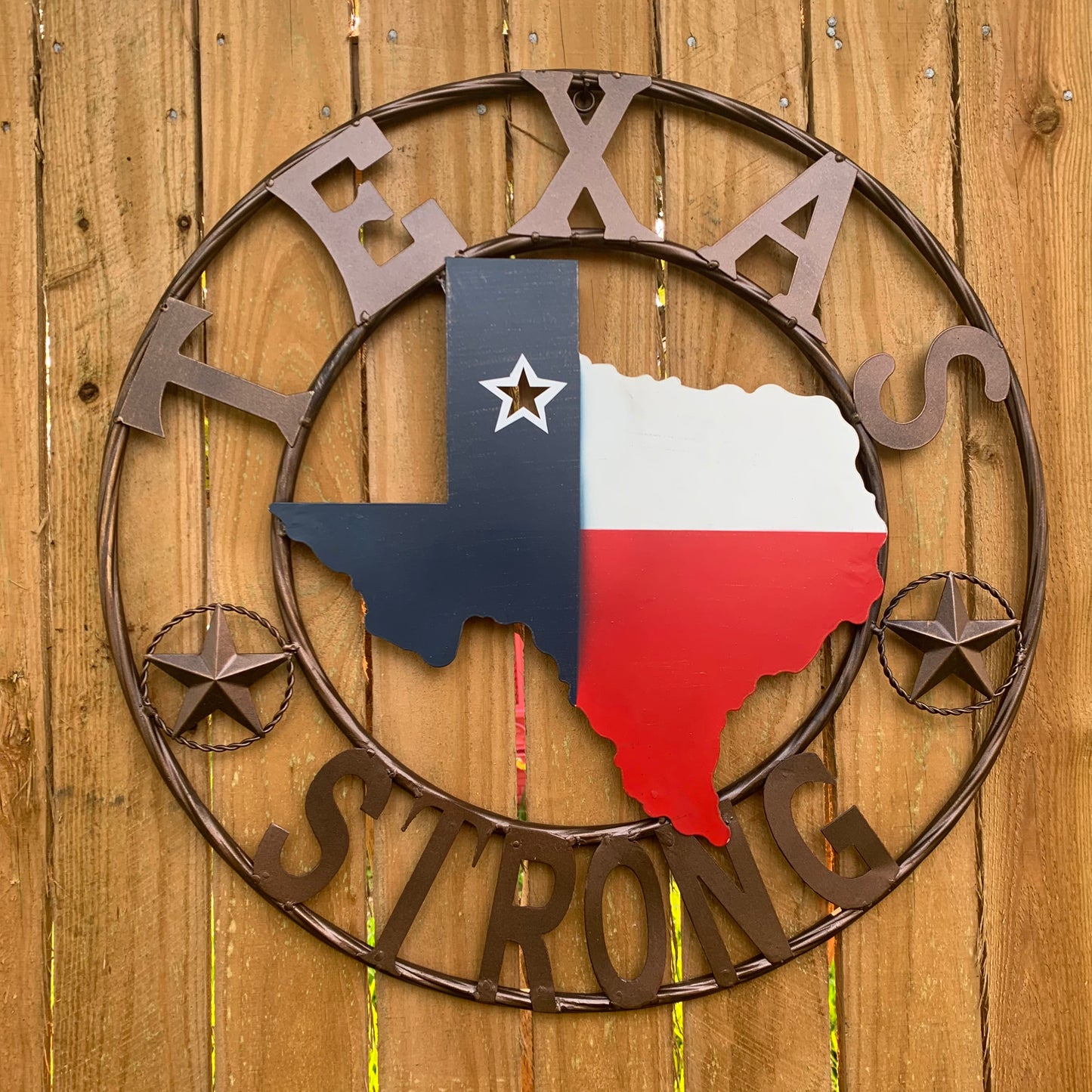 TEXAS STRONG BARN METAL WALL ART SIGN WESTERN HOME DECOR RED WHITE BLUE HANDMADE #EH13213