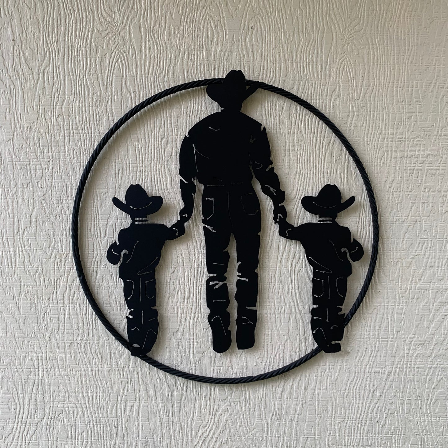 24" FATHER & 2 SON LASER CUT METAL WALL ART CUSTOM VINTAGE CRAFT RUSTIC BLACK HAND MADE