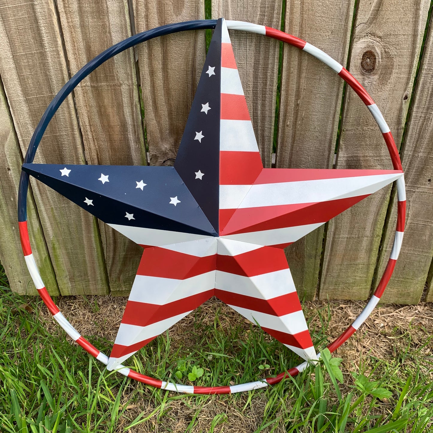 USA FLAG STAR AMERICAN FLAG METAL3D TWIST ROPE RING RED WHT BLUE WESTERN HOME DECOR HANDMADE #EH11925, 12",24",36",48"