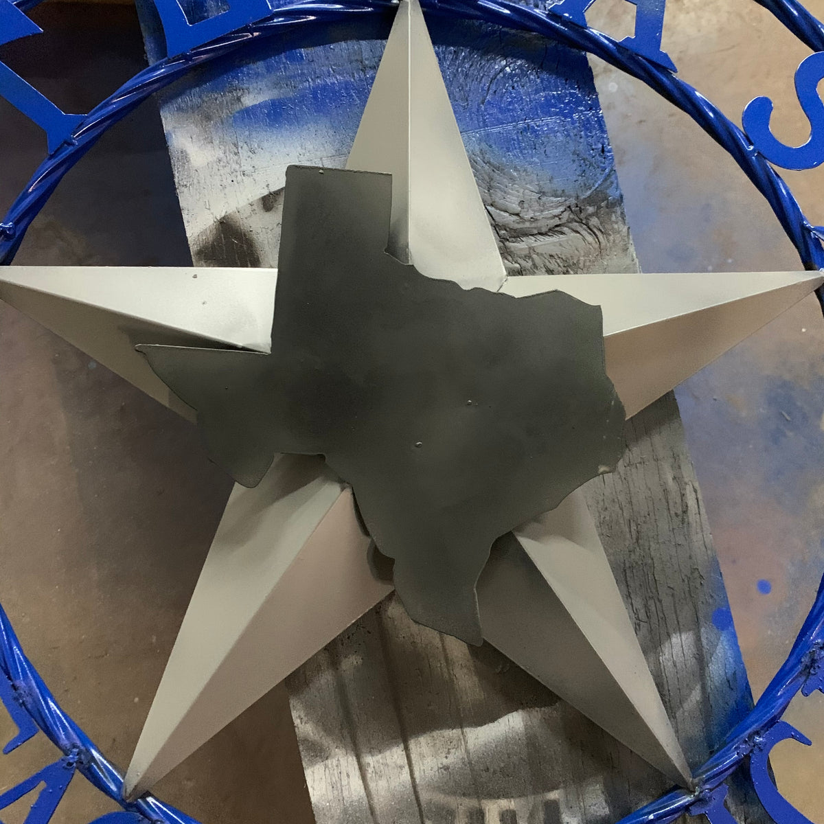 24", 32", 36",40" TEXAS PEACE OFFICER BARN CUSTOM STAR METAL WALL WESTERN HOME DECOR RUSTIC BLUE & GREY HANDMADE