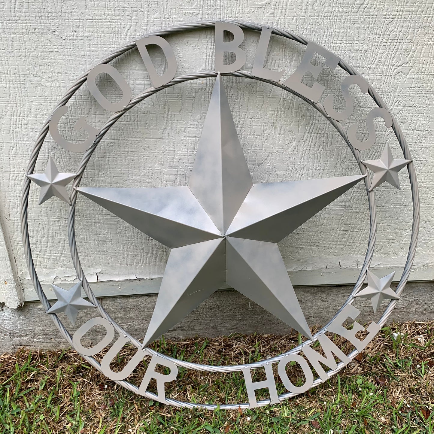 GOD BLESS OUR HOME RUSTIC BEIGE BARN METAL STAR ROPE RING WALL ART WESTERN HOME DECOR HANDMADE NEW #EH11686