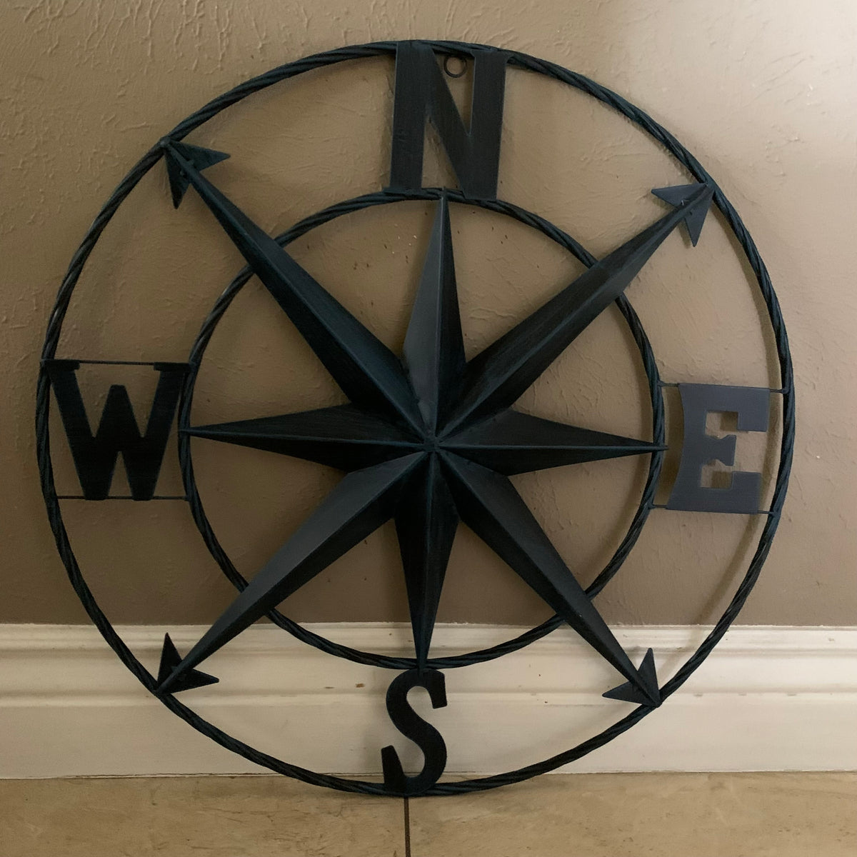 COMPASS NAVY BLUE 24" METAL SIGN WESTERN HOME DECOR HANDMADE NEW