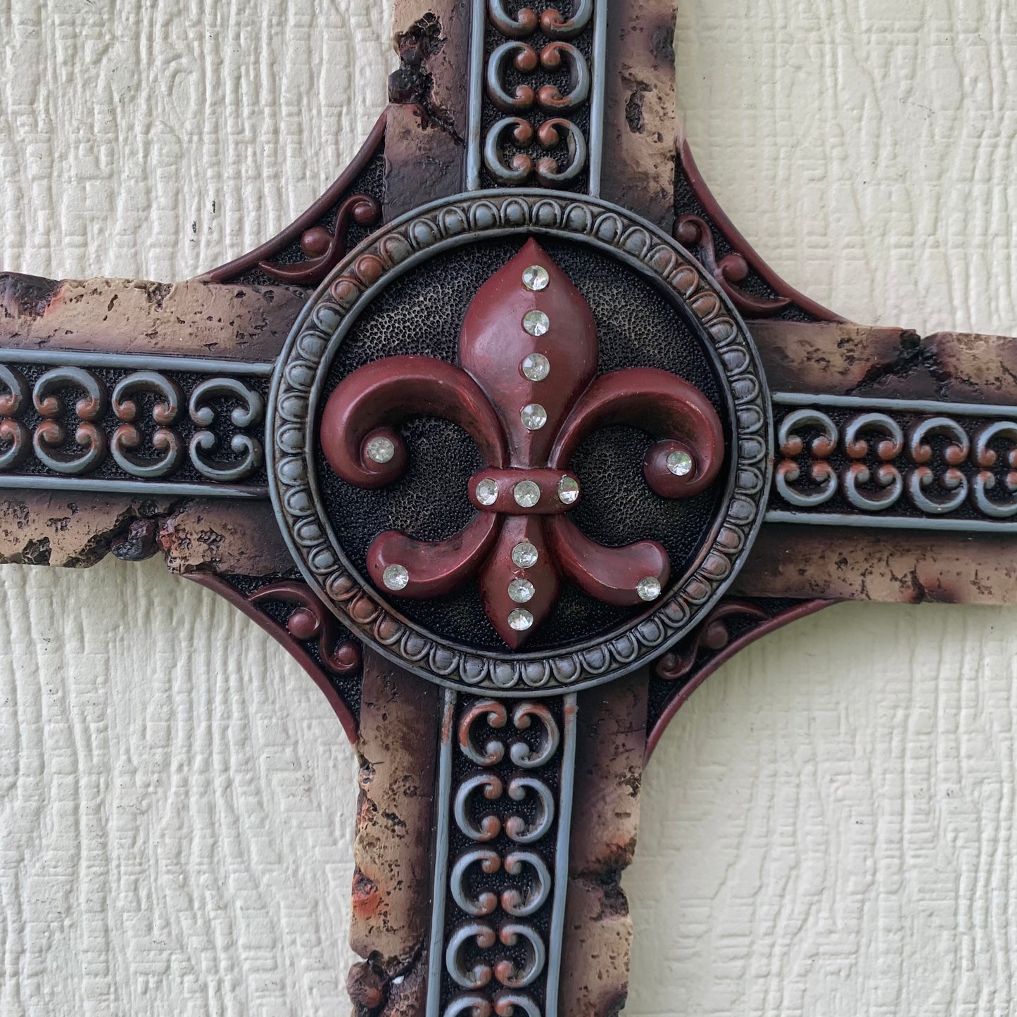 P&G FLEUR DE LIS STONE CROSS WESTERN HOME DECOR NEW ART--FREE SHIPPING