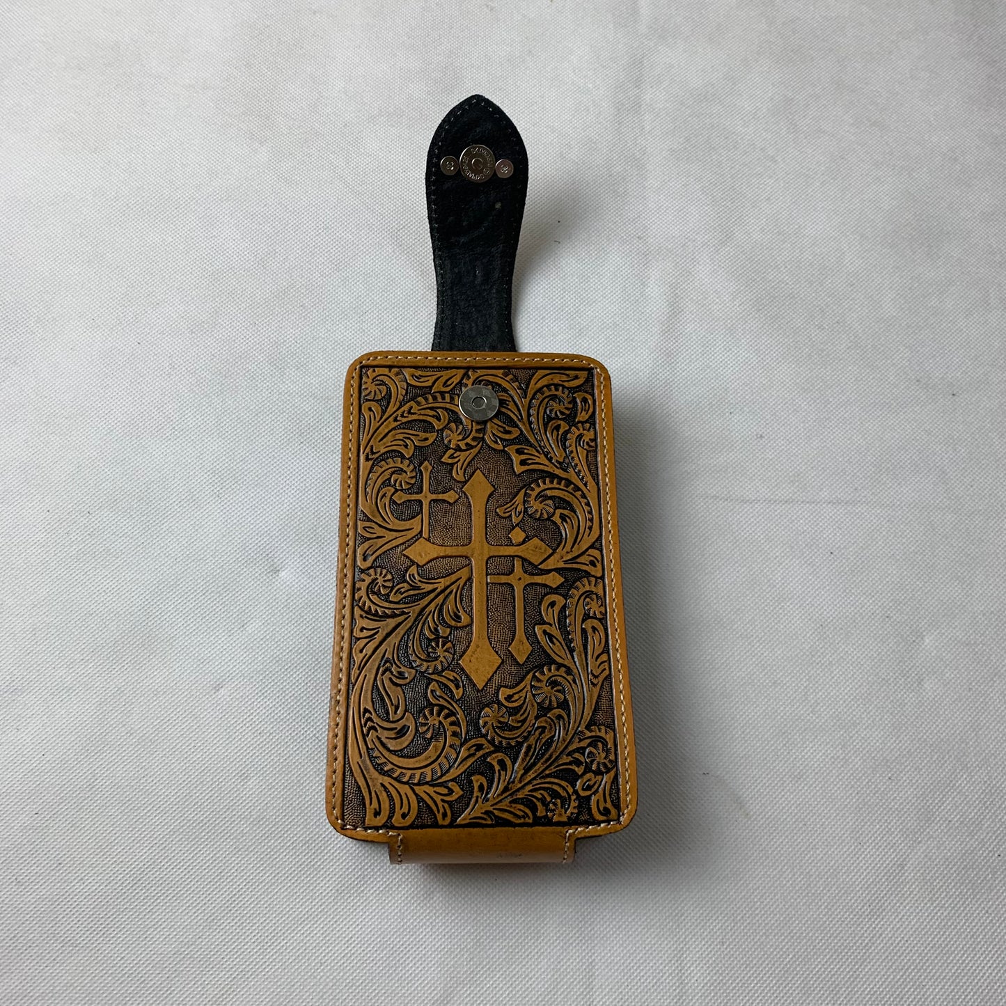 7" COWBOY PRAYER CROSS TAN BROWN  LEATHER POUCH EXTRA LARGE  BELT LOOP HOLSTER CELL PHONE CASE UNIVERSAL OVERSIZE #EH12968