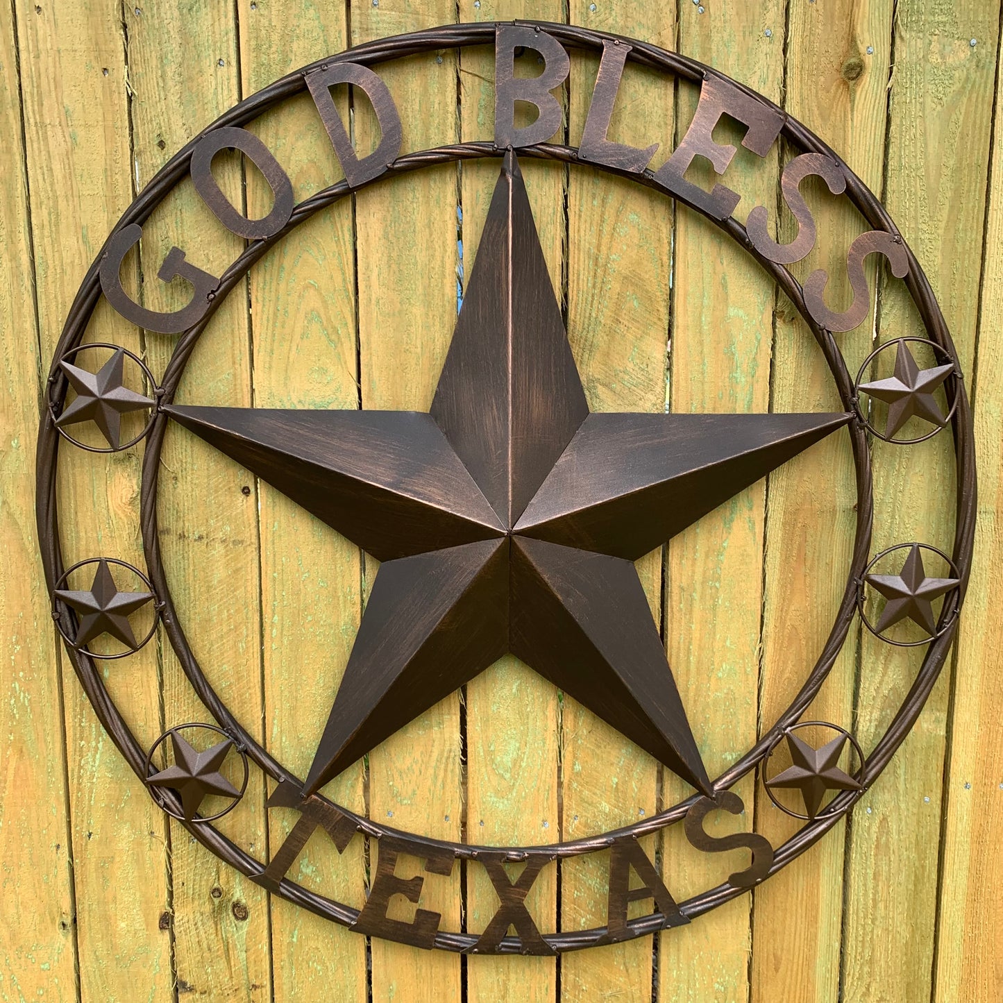 GOD BLESS TEXAS BARN 3d LONE STAR WITH 3 SMALL STARS TWISTED RING WESTERN HOME DECOR RUSTIC BRONZE HANDMADE NEW #EH11107