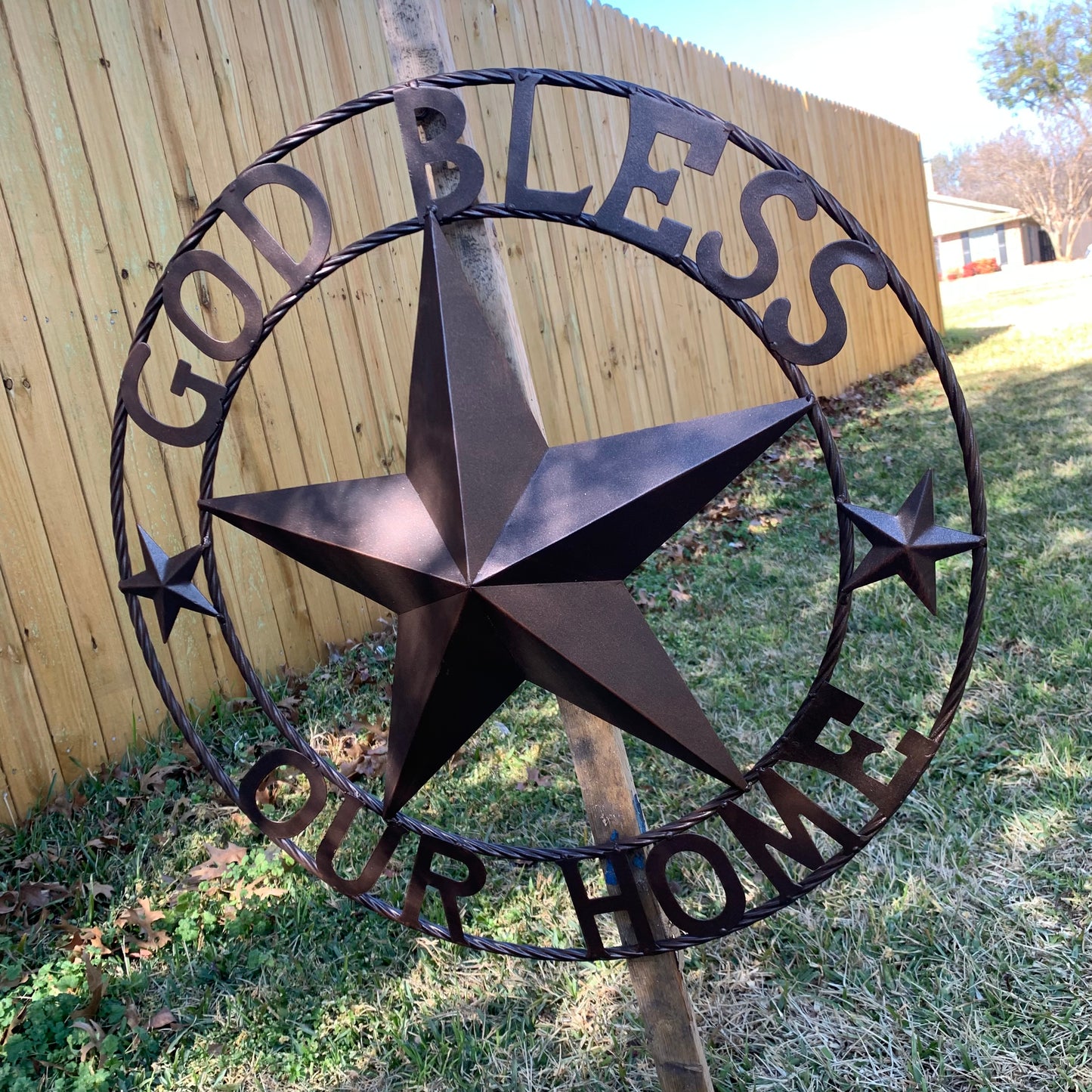 GOD BLESS OUR HOME BARN METAL STAR TWISTED ROPE RING WESTERN HOME DECOR RUSTIC BRONZE HANDMADE NEW #EH11021