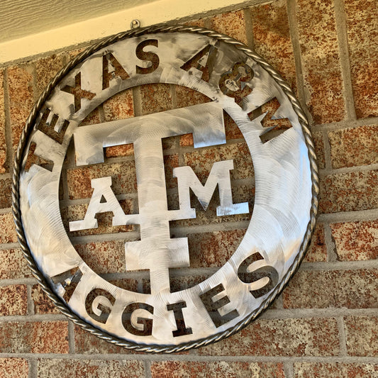 TEXAS A&M WIDE BAND RAW METAL CUSTOM VINTAGE CRAFT WALL ART TEAM SIGN HANDMADE