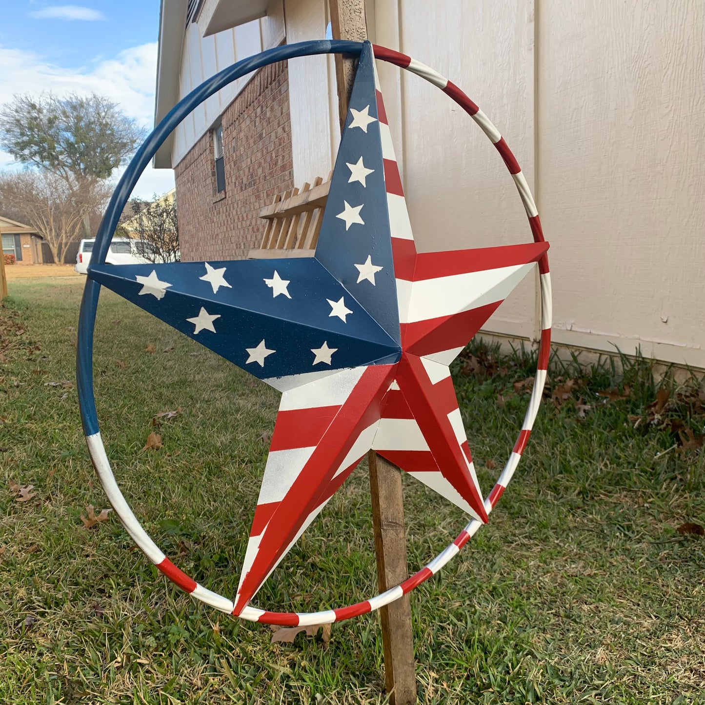 PEACE STAR SIGN METAL RED WHT BLUE STAR WESTERN HOME DECOR HANDMADE 12",16",24",32"36",38",40",48"