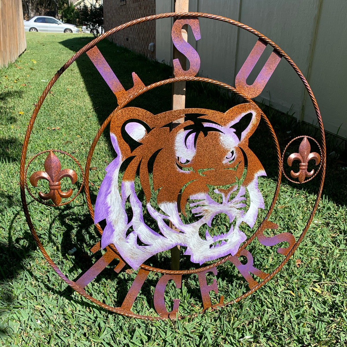 LSU TIGERS PURPLE WHITE CUSTOM METAL VINTAGE CRAFT SIGN TEAM WALL ART WESTERN HOME DECOR HANDMADE