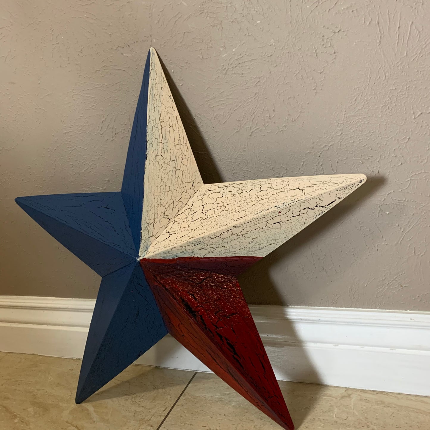 CRACKLE STYLE RED BEIGE & BLUE METAL BARN STAR METAL WALL ART WESTERN HOME DECOR RUSTIC NEW