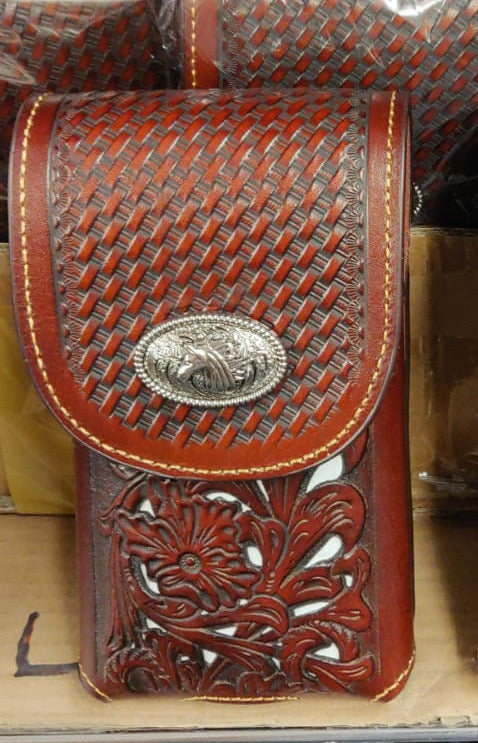 7" HORSE BROWN WHITE LEATHER POUCH EXTRA LARGE  BELT LOOP HOLSTER CELL PHONE CASE UNIVERSAL OVERSIZE--FREE SHIPPING