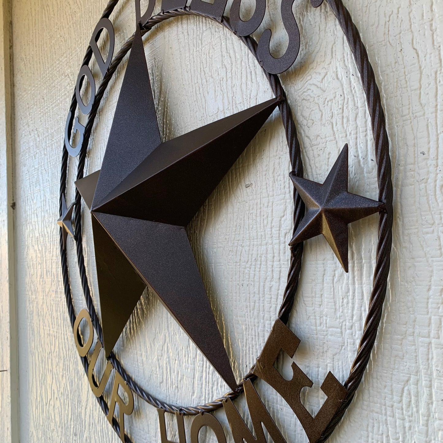 GOD BLESS OUR HOME BARN METAL STAR TWISTED ROPE RING WESTERN HOME DECOR RUSTIC BRONZE HANDMADE NEW #EH11021