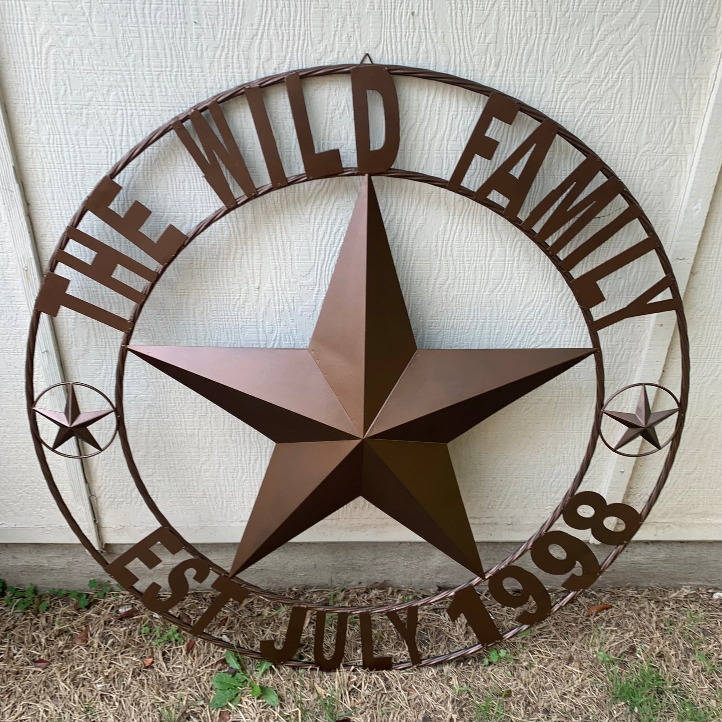 THE WILD FAMILY STYLE CUSTOM FAMILY NAME STAR METAL BARN STAR ROPE RING WESTERN HOME DECOR BRONZE HANDMADE 24",32",34",36",40",42",44",48",50"