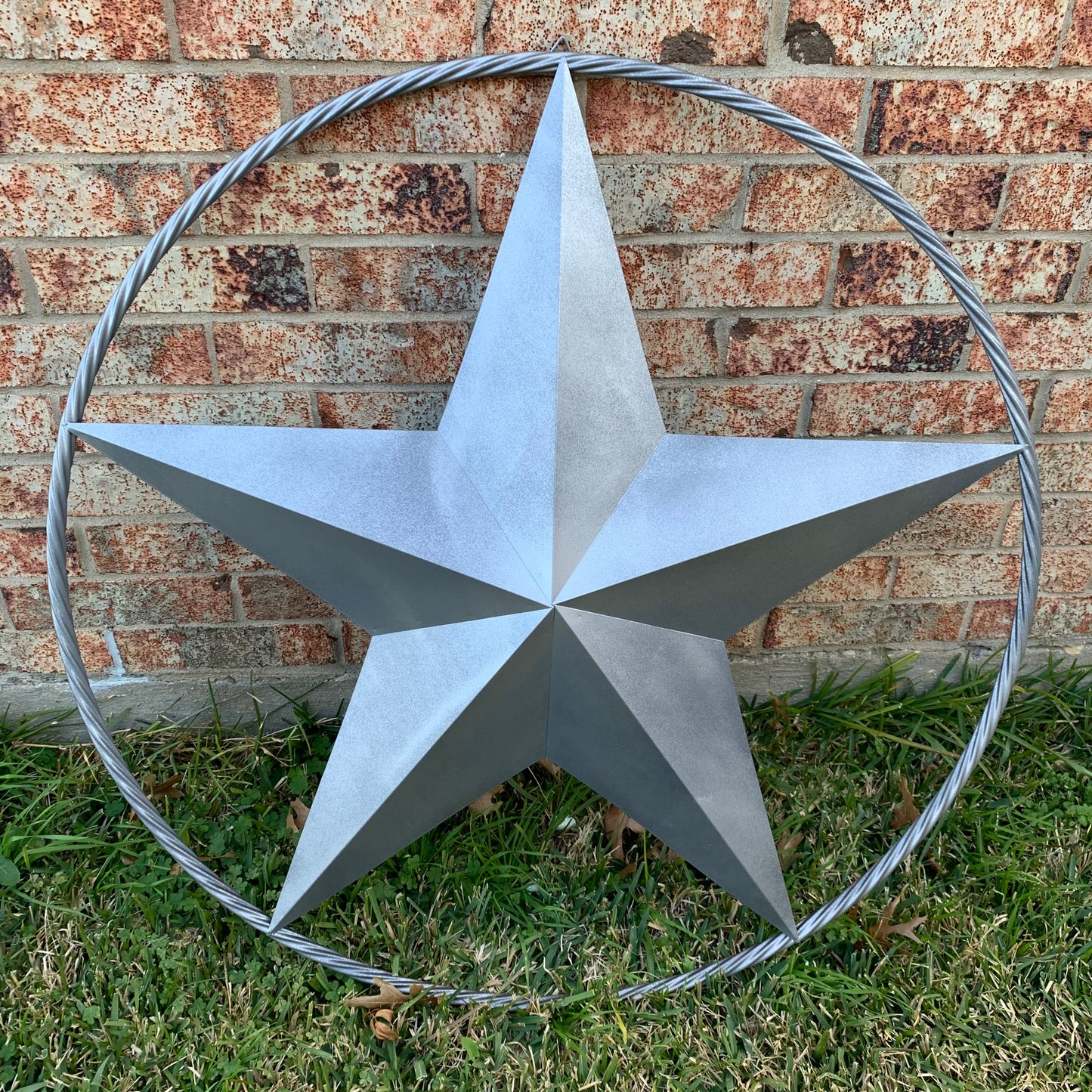 RUSTIC GREY SILVER BARN METAL STAR TWISTED ROPE RING WESTERN HOME DECOR HANDMADE NEW 12",24",36",50",60",72"