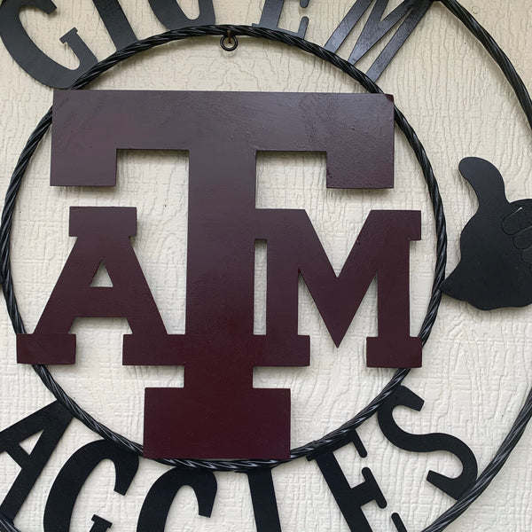 GIGEM AGGIES TEXAS A&M CUSTOM METAL VINTAGE CRAFT TEAM SIGN WESTERN HOME DECOR HANDMADE