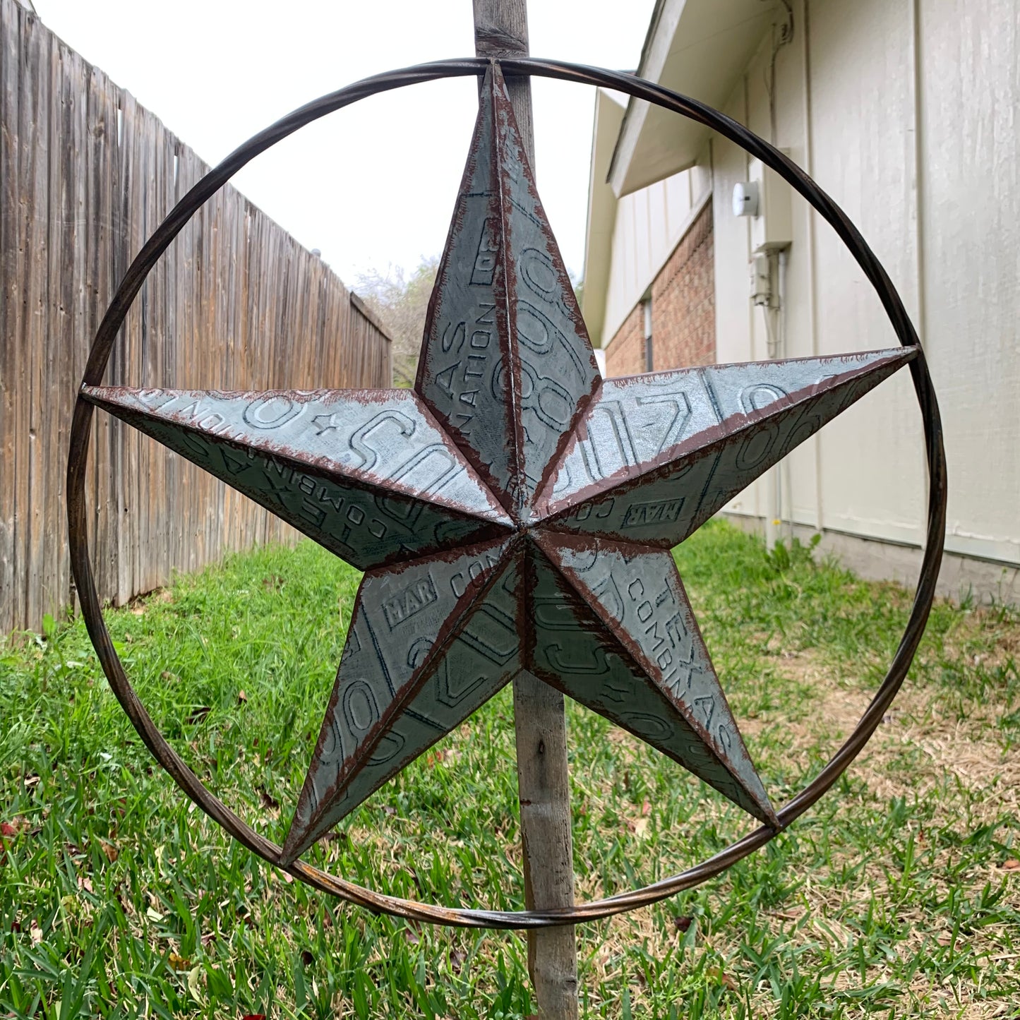 #RT6161 GALVANIZED TEXAS LICENSE PLATE STAR BARN METAL WESTERN HOME DECOR HANDMADE NEW