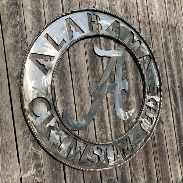 ALABAMA CRIMSON TIDE RAW METAL LASER CUT  WIDE BAND RING CUSTOM METAL VINTAGE TEAM CRAFT HANDMADE