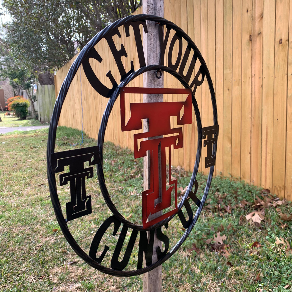 12", 18", 24", 32" GET YOUR GUNS UP TEXAS TECH CUSTOM METAL VINTAGE CRAFT TEAM SIGN