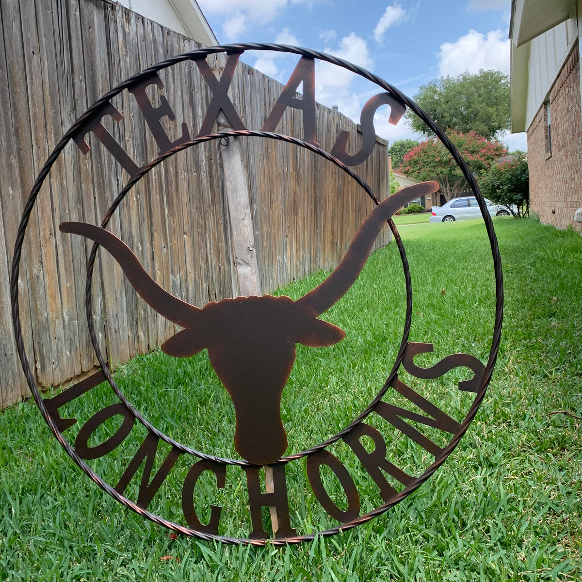 TEXAS LONGHORNS CUSTOM METAL VINTAGE CRAFT SIGN TEAM ART WESTERN HOME DECOR RUSTIC BRONZE HANDMADE #EH12565