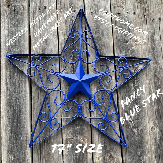 12", 17" SCROLL ART BRIGHT BLUE Barn Star Metal Wall Art Western Home Decor Vintage Rustic Bronze Copper Art New #EH11649