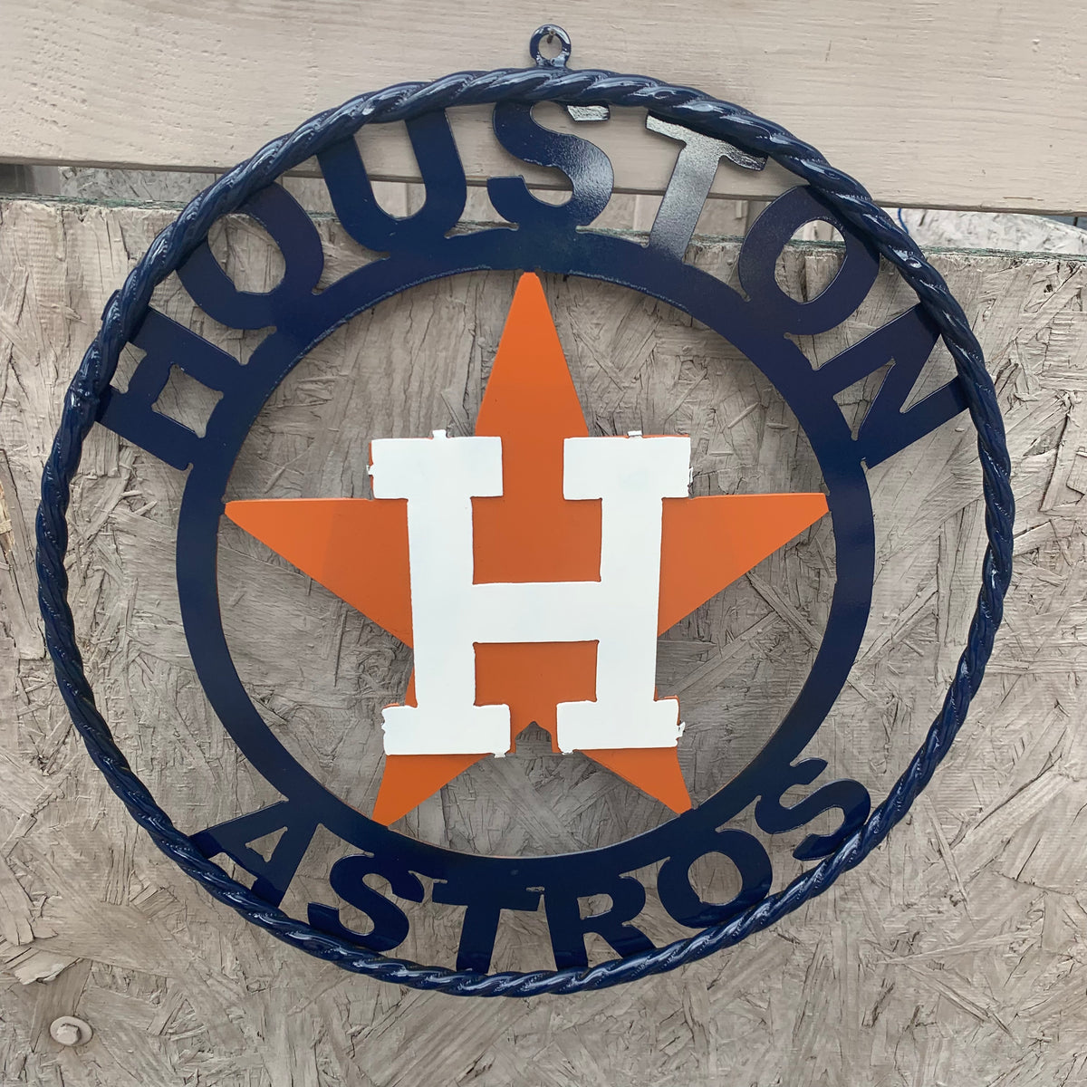 HOUSTON ASTROS ORANGE & NAVY  BLUE CUSTOM METAL VINTAGE CRAFT WALL ART HANDMADE 12",18",24",32",36"